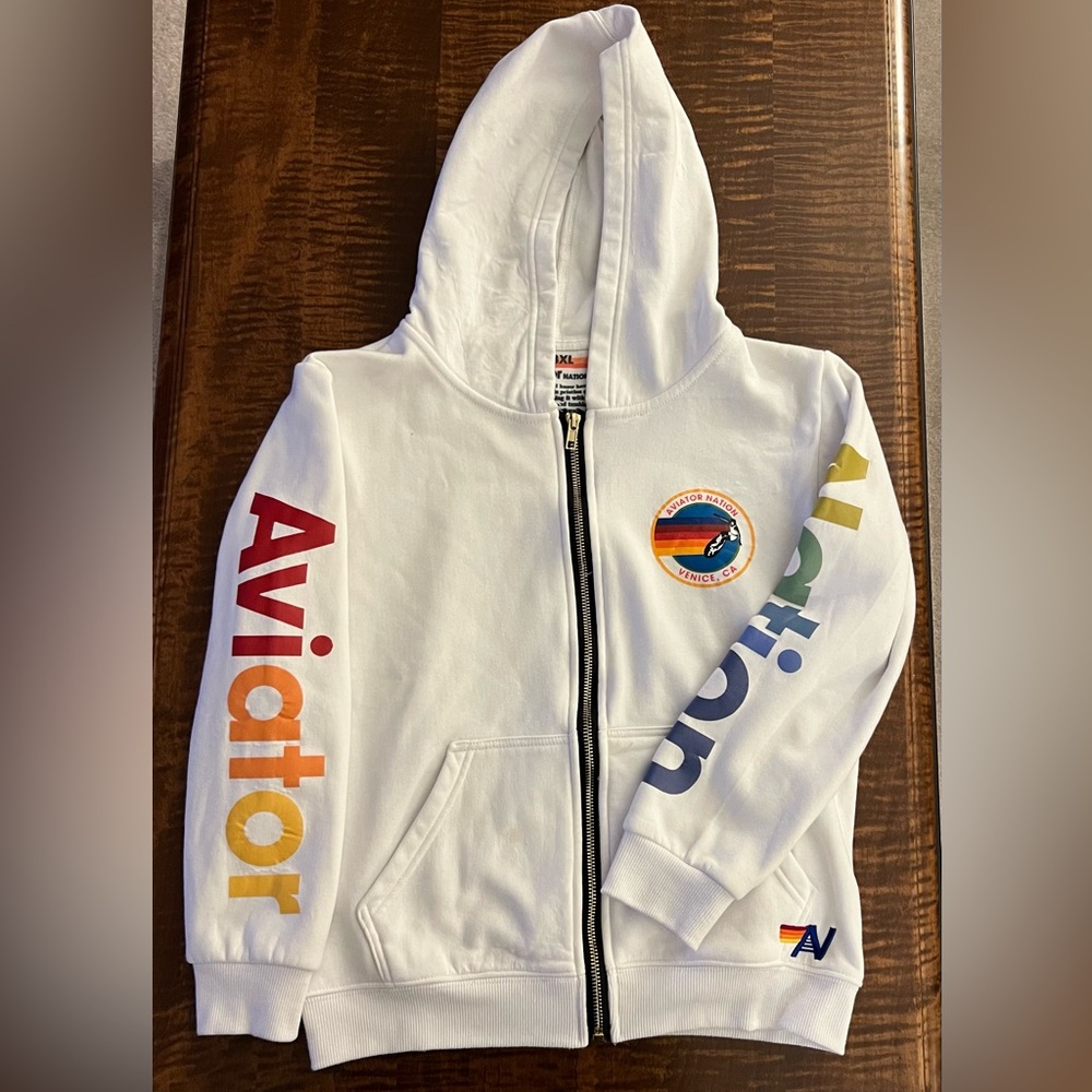 White Aviator Nation Zip Up Hoodie - XXL